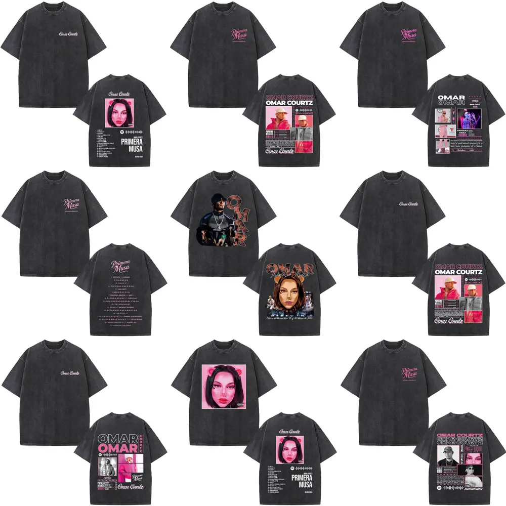 

Washed Vintage Rapper Omar Courtz Primera Musa Album Tour 2025 Merch T-shirt Men Women Fashion Hip Hop Street Oversized T Shirt