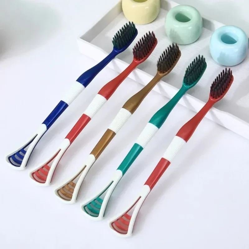 

8 PCS Soft BristlesToothbrush Adult Bamboo Charcoal Household Fine Hair Toothbrush with Tongue Scraping Antibacterial