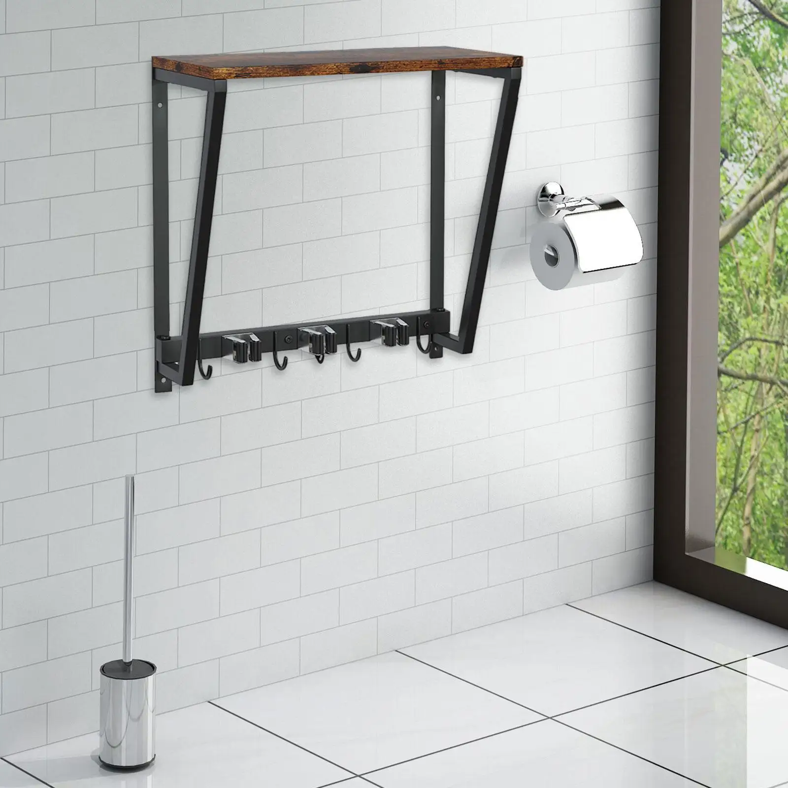 

Mop Broom Holder Wall Mount Tool Storage Organizer Home Rack Floating Shelf