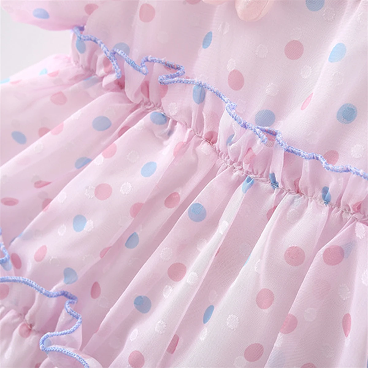 Summer girl dress baby girl three-dimensional flower polka dot lace bubble sleeve back strap princess dress