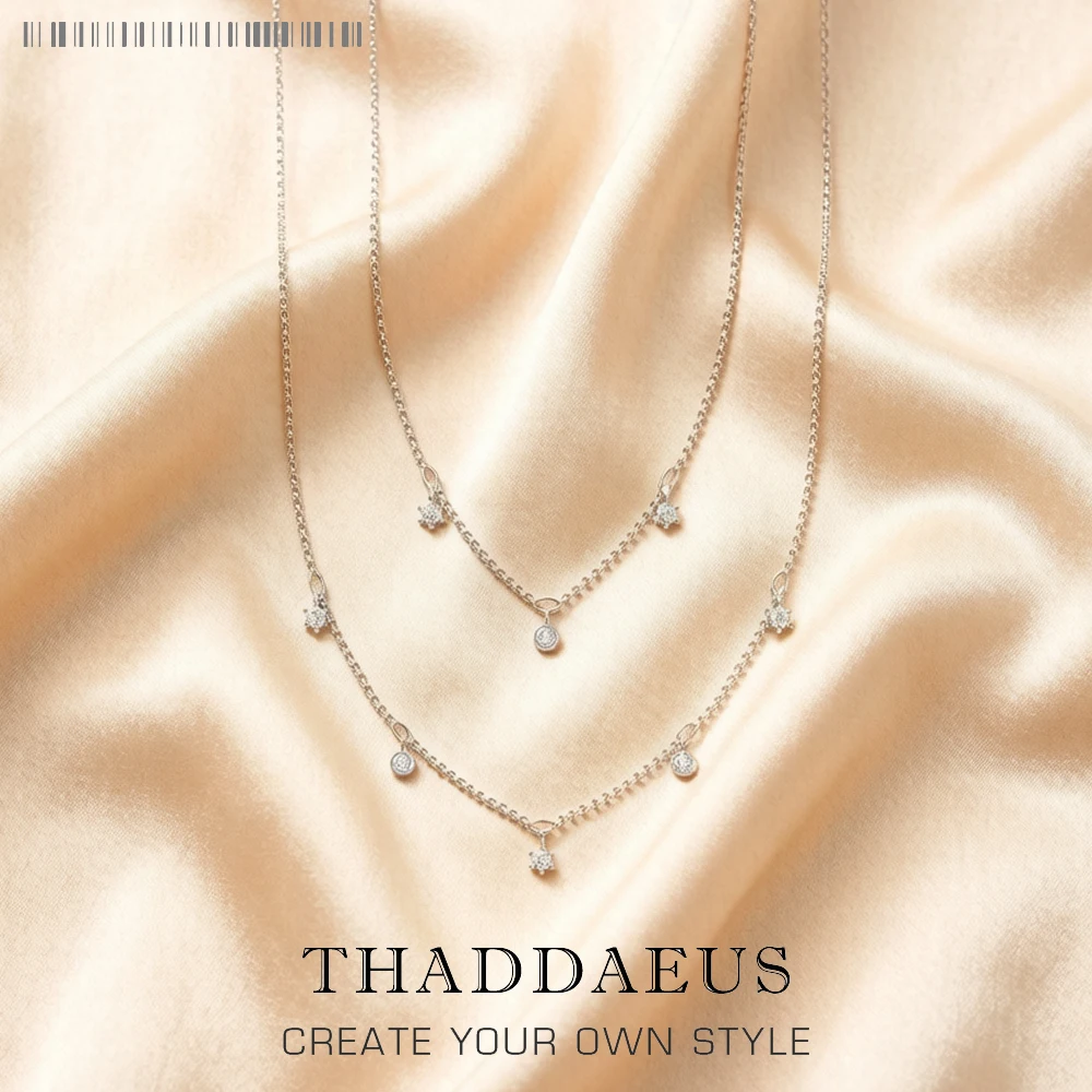 Zweireihige Halskette mit weißen Steinen, Schichtgliederkette, edler Schmuck, Europa, 925er Sterlingsilber, brandneues romantisches Geschenk für Frauen