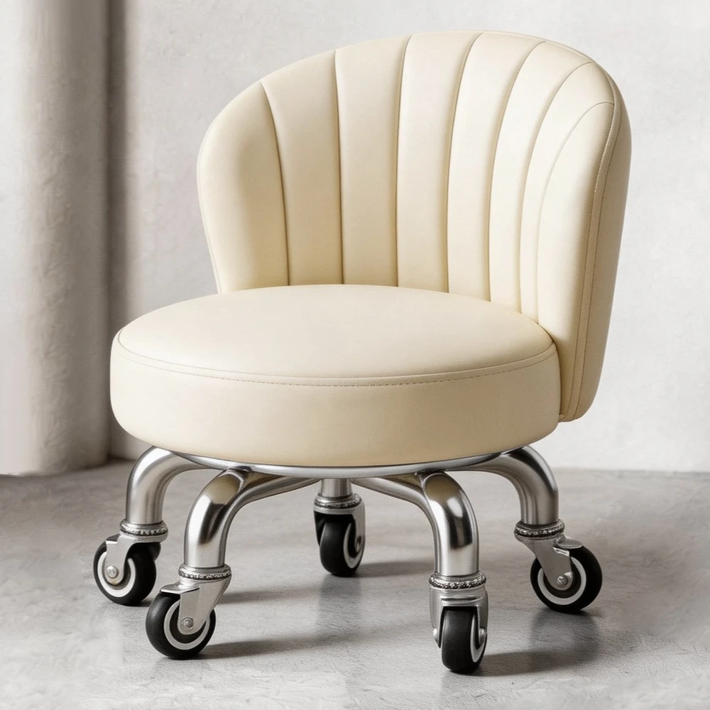 Extra-Large Heavy-Duty Swivel Caster Stool with Backrest, Round Low Mobile Seat for Kids Walking, Tiling, Crafting, and Home Use