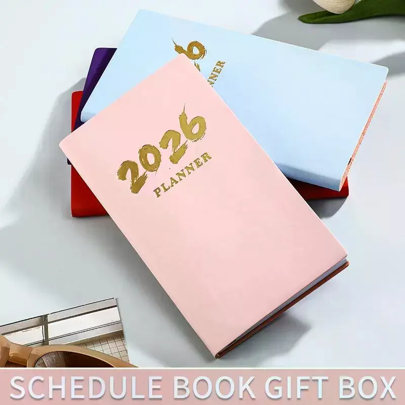 A6 Specification 2026 English Calendar Book, 64 Sheets 128 Page Leather Calendar Book, 365 Day Daily Plan Book