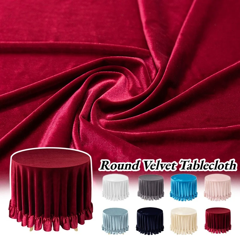 

170cm Round Velvet Tablecloth with Ruffle Edge Non-Slip Dustproof Table Cover for Wedding Party Hotel Home Decoration
