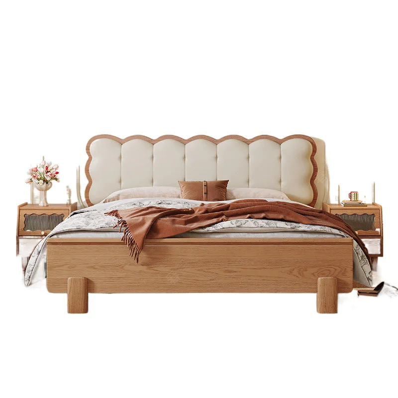 

White wax all solid wood mortise and tenon bed medium ancient style 1.8 meters double simple light luxury