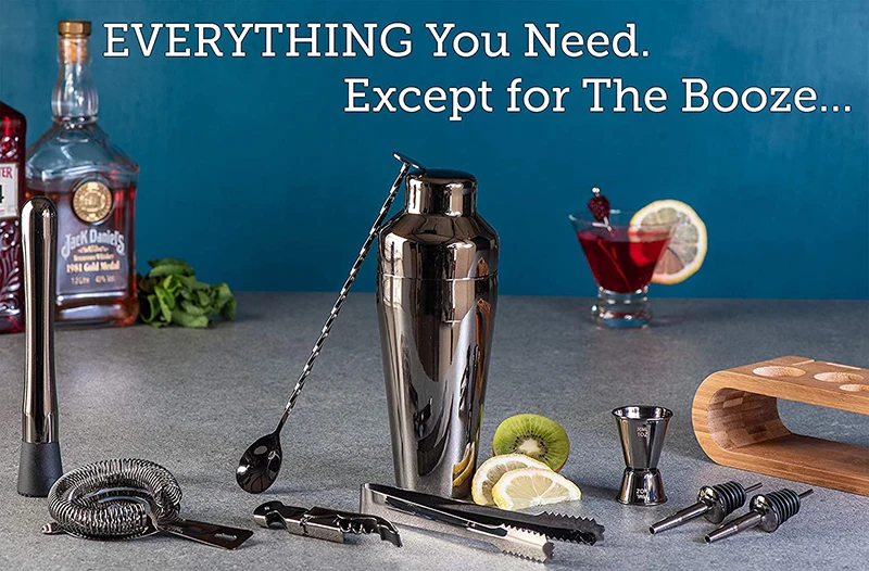 مجموعة أدوات الكوكتيل Mixology Bartender Kit: مجموعة أدوات البار مكونة من 10 قطع مع حامل من الخيزران الأنيق