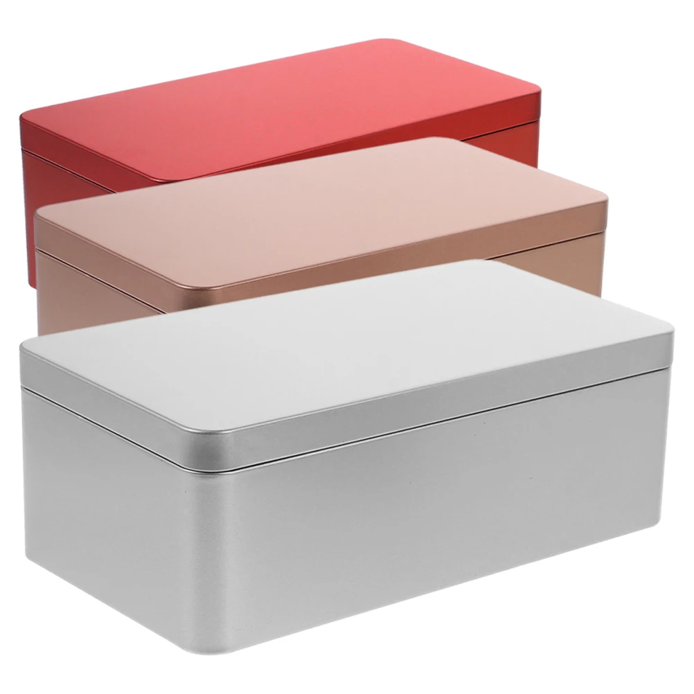 

3pcs Rectangular Metal Tin Storage Box Multifunctional Stationery Tea Leaf Organizer Portable Home Office Small Storage