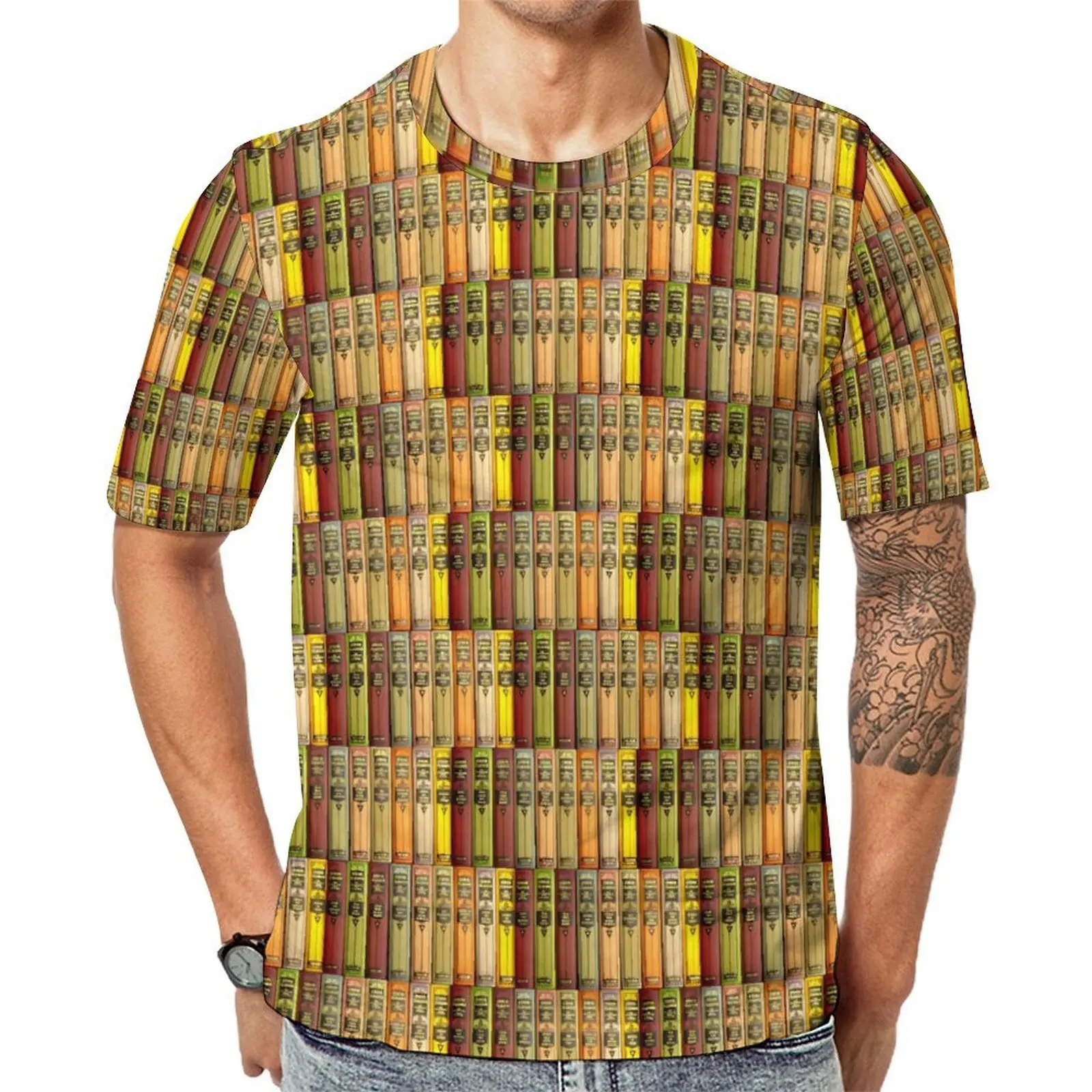 Men Library T-Shirt Never Grow Old Book Novelty T-Shirts Short-Sleeved Pattern Tops Wholesale Street Style Big Size Top Tees