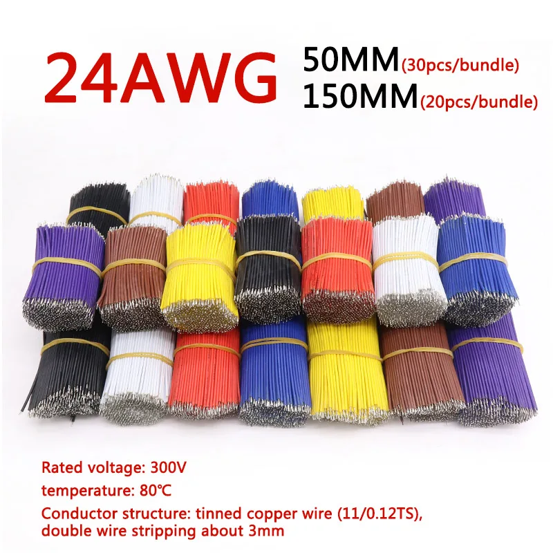 30/20Pcs 24AWG Length 50mm 150mm Tin-Plated Breadboard PCB Solder Cable Fly Jumper Wire Tin Conductor Wire UL1007 Connector Wire