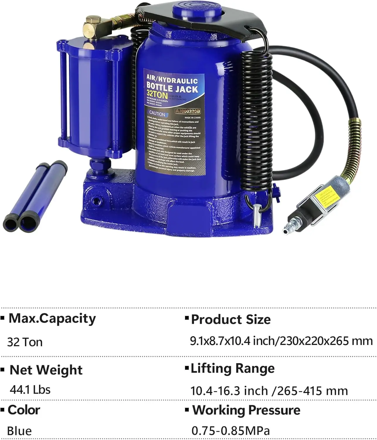 Air Hydraulic Bottle Jack 32 Ton Manual For Auto Truck Rv Repair. Automotive Lift Tools Heavy Duty Truck (Blue-32 Ton)