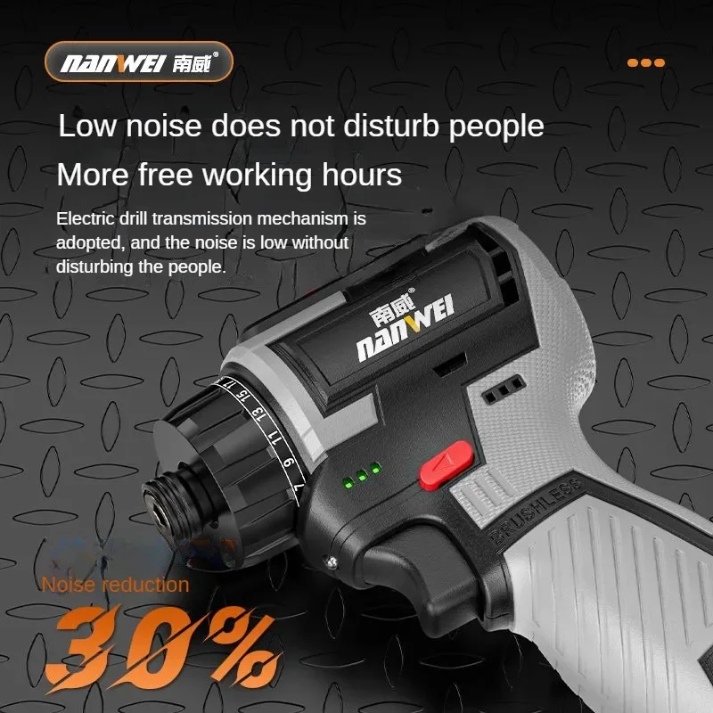 NANWEI Brushless Motor Drill 21V 80N.m Torque Lithium-ion Impact Screwdriver Rechargeable Furniture Maintenance Power Tools