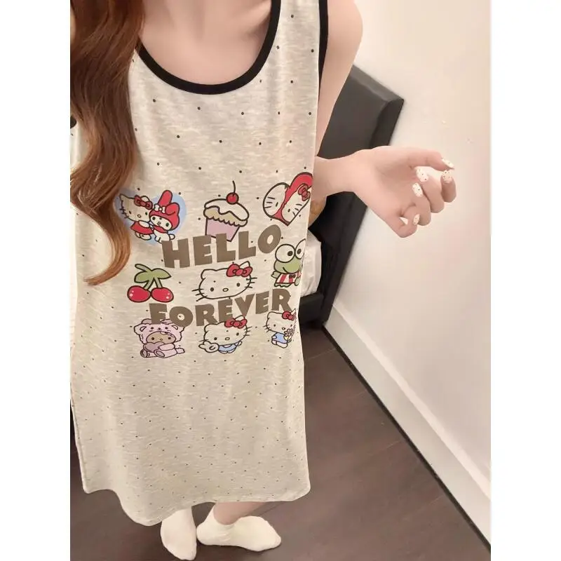 Ins Girls Kawaii Korean Version Vest Nightgown Summer New Women's Dress Home Wear Women's Suspender Fashion Mid Length Nightgown