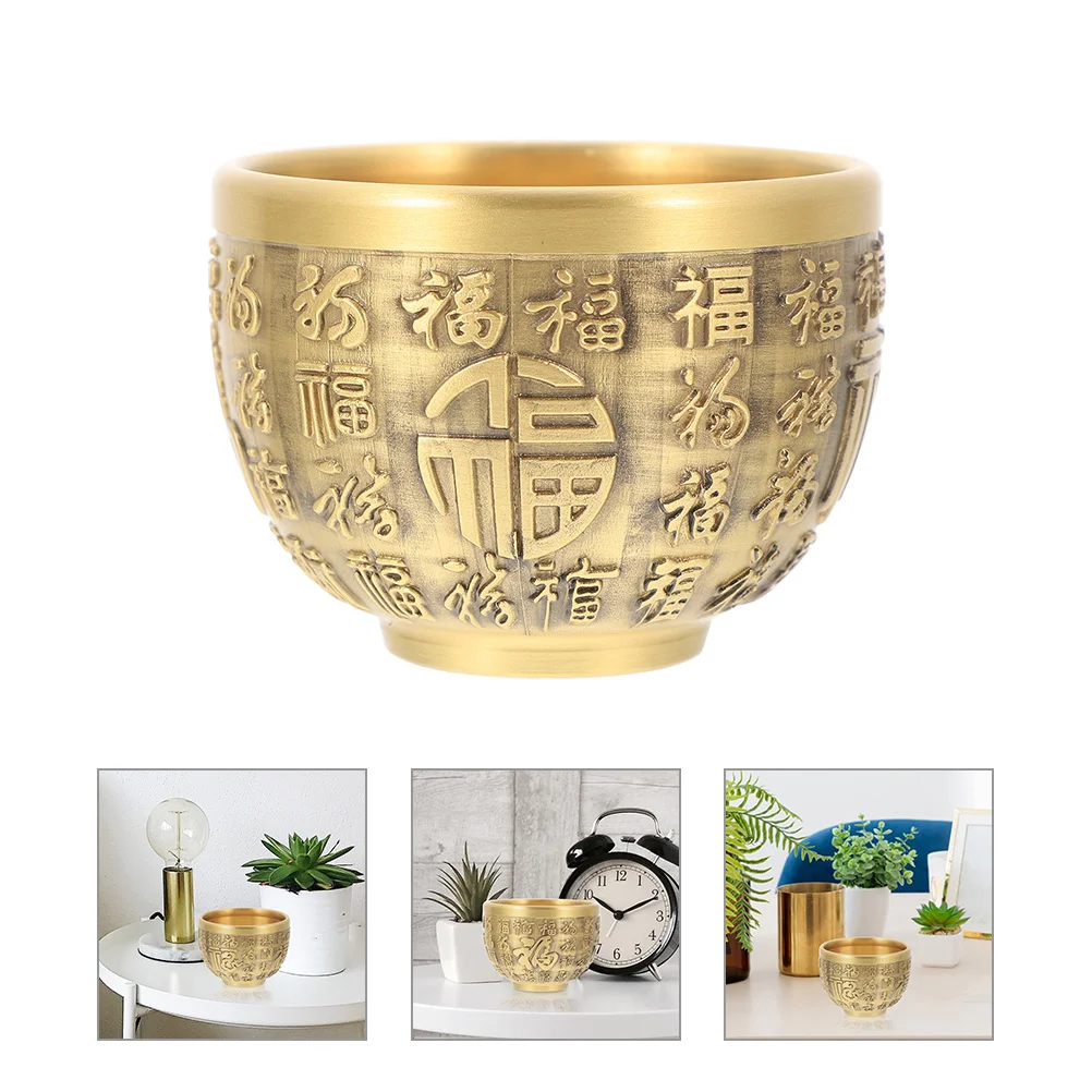 

2 Pcs Brass Ornaments Money Basin Treasure Bowl Decoration Golden Tone Offering Wealth Office