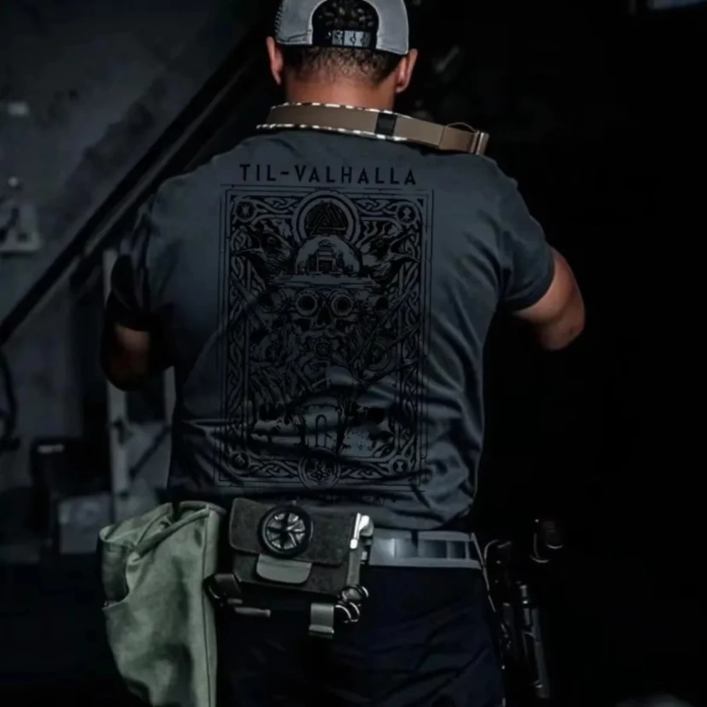 American Tough Man Ins Nordic Mythology Printed Short Sleeve T-shirt Summer Tactical Army Fan Round Neck Half Sleeve 2026 Summer
