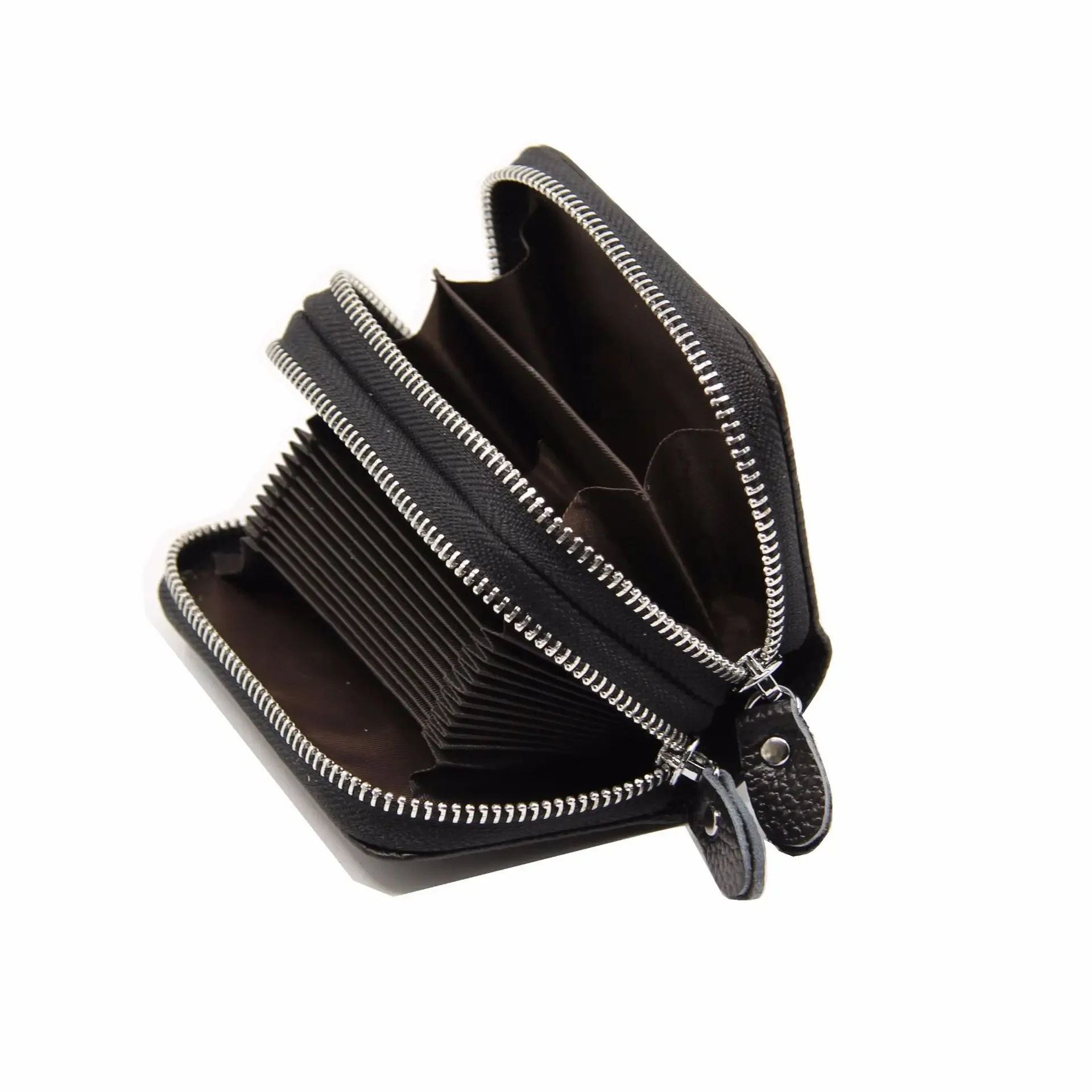 The First Layer of Cowhide Double Zipper Business Card Bag RFID Anti-theft Accordion Leather Multi-card Card Holder