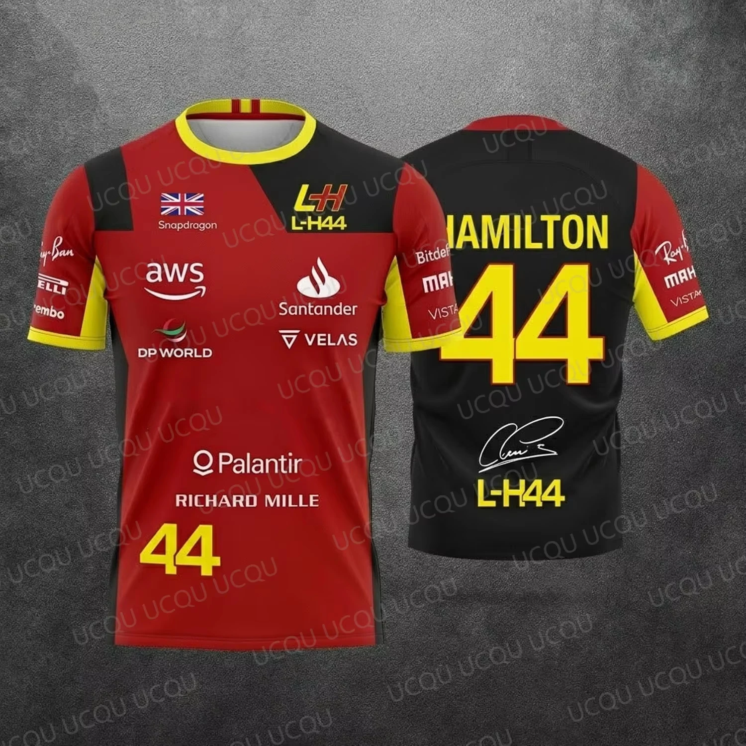 Camiseta de Uniforme del Equipo de Carreras Hamilton Edición Especial 2026, Unisex, para Fanáticos del Deporte de Motor, Color Rojo y Negro, Talla 44