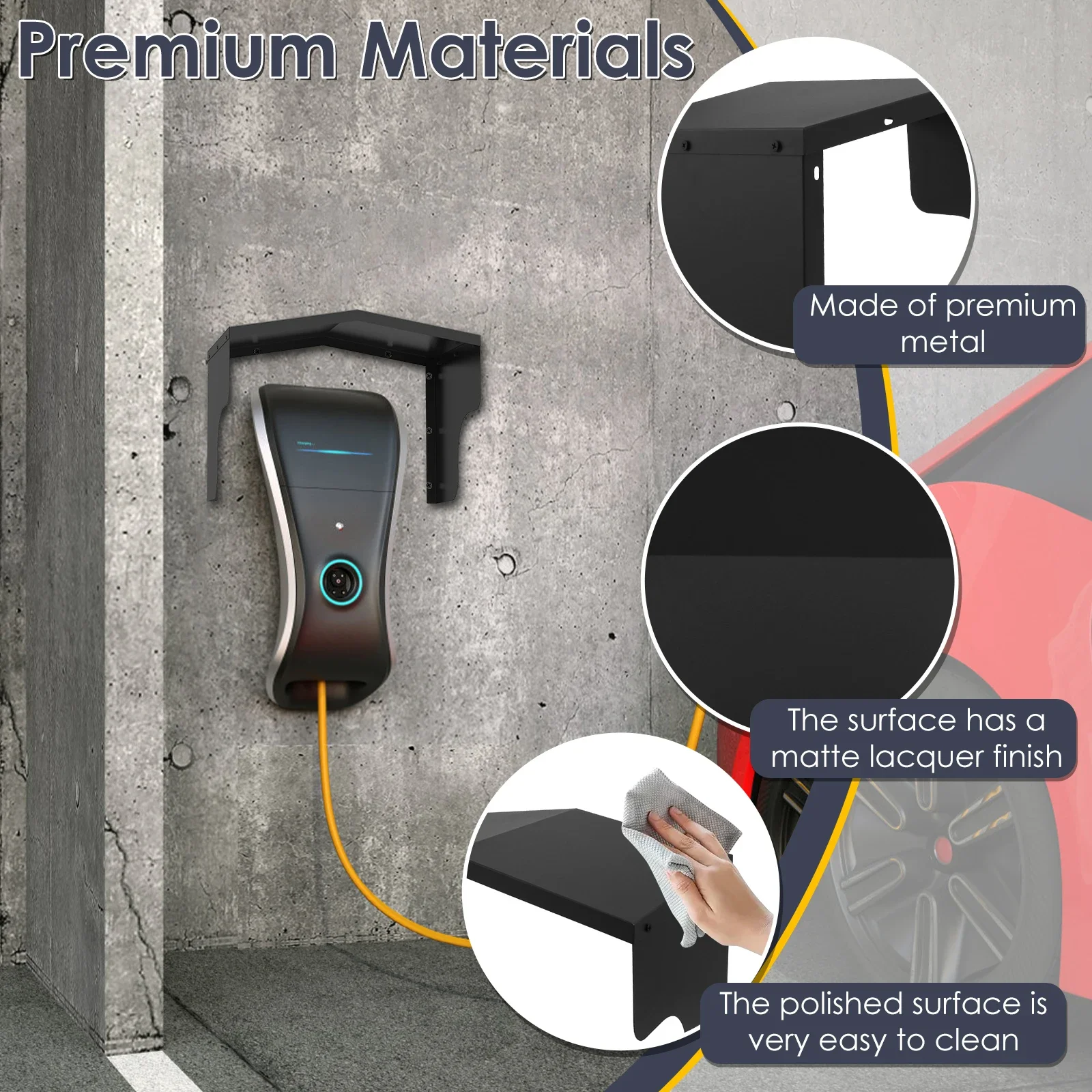 غطاء حماية لشاحن EV معدني، سقف واقٍ لمحطة شحن السيارة الكهربائية الخارجية مع ملحقات التثبيت باللون الأسود