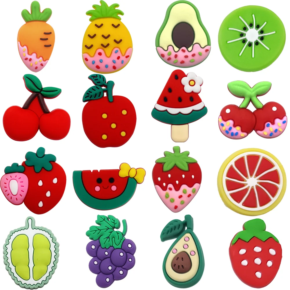 

16pcs PVC Shoe Charms Pineapple Grape Carrot Strawberry Watermelon Avocado Buckle Hole Shoe Accessories Kids Party Gift