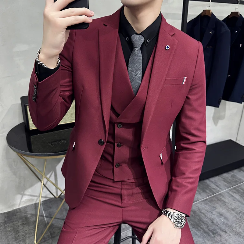 5XL 4XL Fashion New Men Leisure Boutique Business Solid color Suit Vest Pants 3 Pcs Set Casual Dress Blazers Jacket Coat Trosers