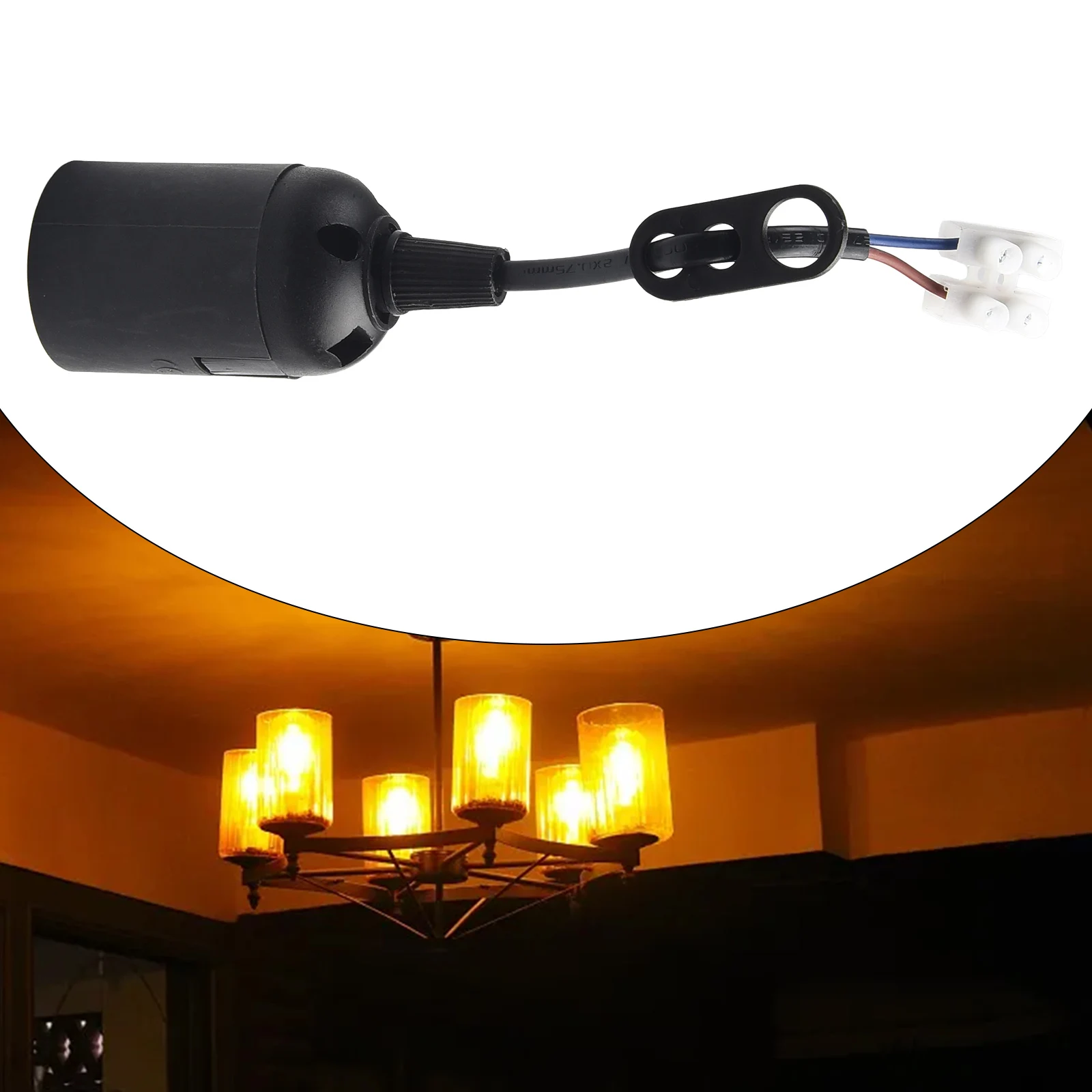 

Convenient E27 Lamp holder Construction socket for Construction and Renovation projects, wired with 2 pole chandelier clamp