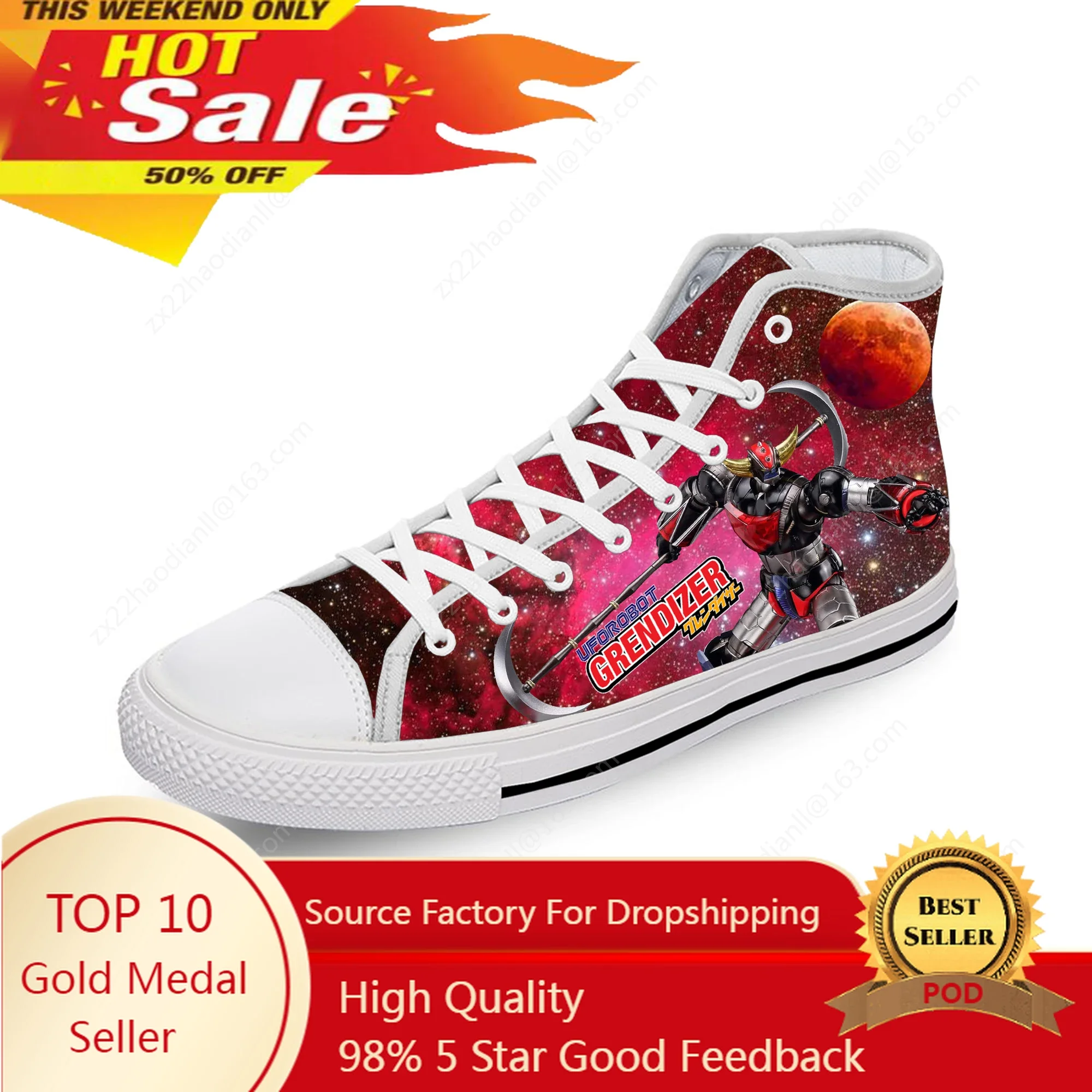 

Hot Anime UFO Robot Grendizer High Top Sneakers White Mens Womens Teenager Casual Shoes Canvas 3D print Cosplay Lightweight shoe