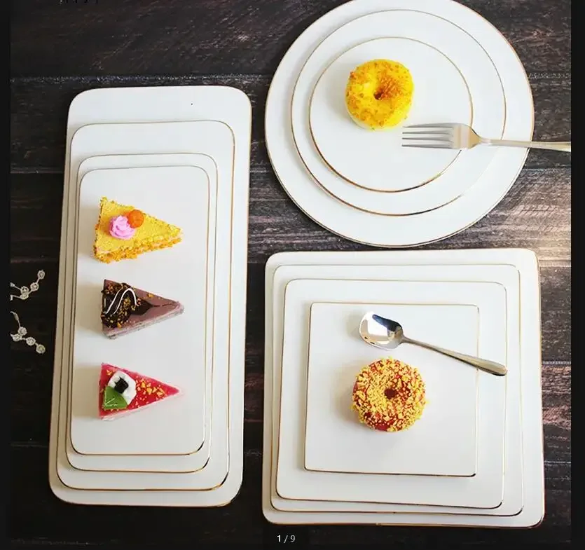 

Белая керамическая обеденная тарелка в стиле Пномпень, плоская тарелка в западном стиле, декоративная посуда, квадратная/прямоугольная/круглая тарелка для суши, сковорода для торта