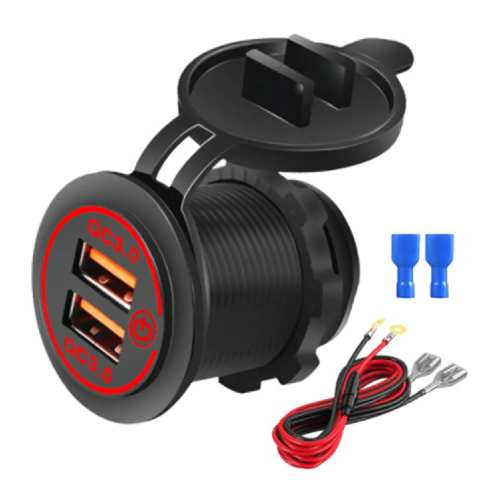 Quick Charge 3.0 Dual USB Car Charger Socket Waterproof 12V/24V QC3.0 Charger Socket Power Outlet with Touch Switch C