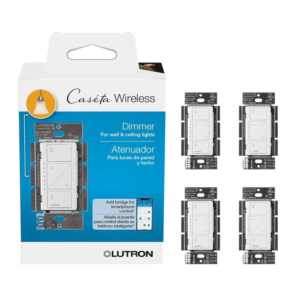 مفتاح خافت ذكي أصلي من Caseta (Lutron Smart Hub مطلوب)، لأضواء LED، 150 وات، أحادي القطب/3 اتجاهات، لا يتطلب محايدًا