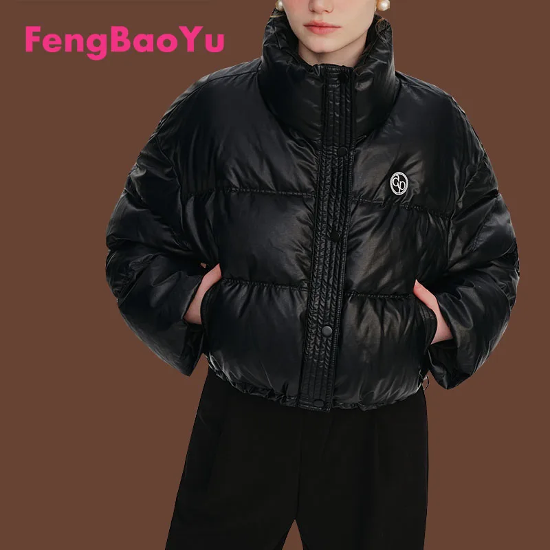 

Fengbaoyu Autumn Winter Ladies Stand Collar Down Jacket Light White Duck Down Short thick warm black Coat Youth Trend Fashion