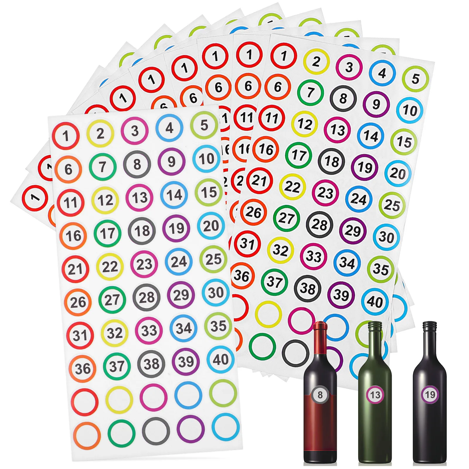 

50 Sheets Number Stickers 1-40 Small Round Self-Adhesive Identification Labels for Document Sorting File Management Office Study