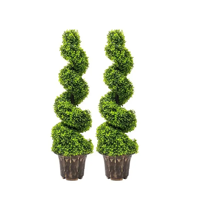 2pcs Artificial Potted Rotating Topiary Trees Garden Yard Ornament with Pot, 90CM