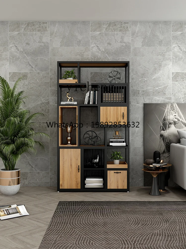 Zf Iron Shelf Floor Solid Wood Simple Modern Storage Office Partition Bookcase