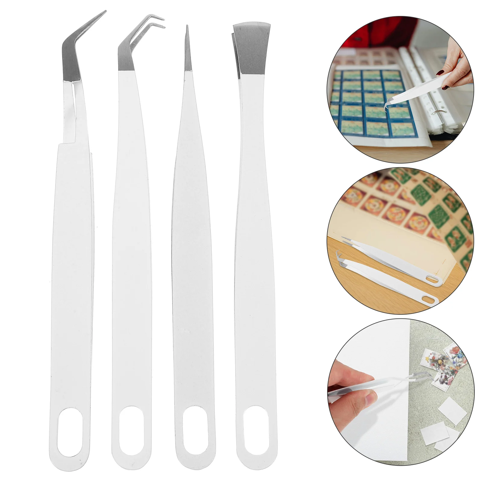 

4pcs Stainless Steel Tweezers Set Precision Work Hobby Crafting Long Coin Eyelash Applicator Stamps Stamp Tools
