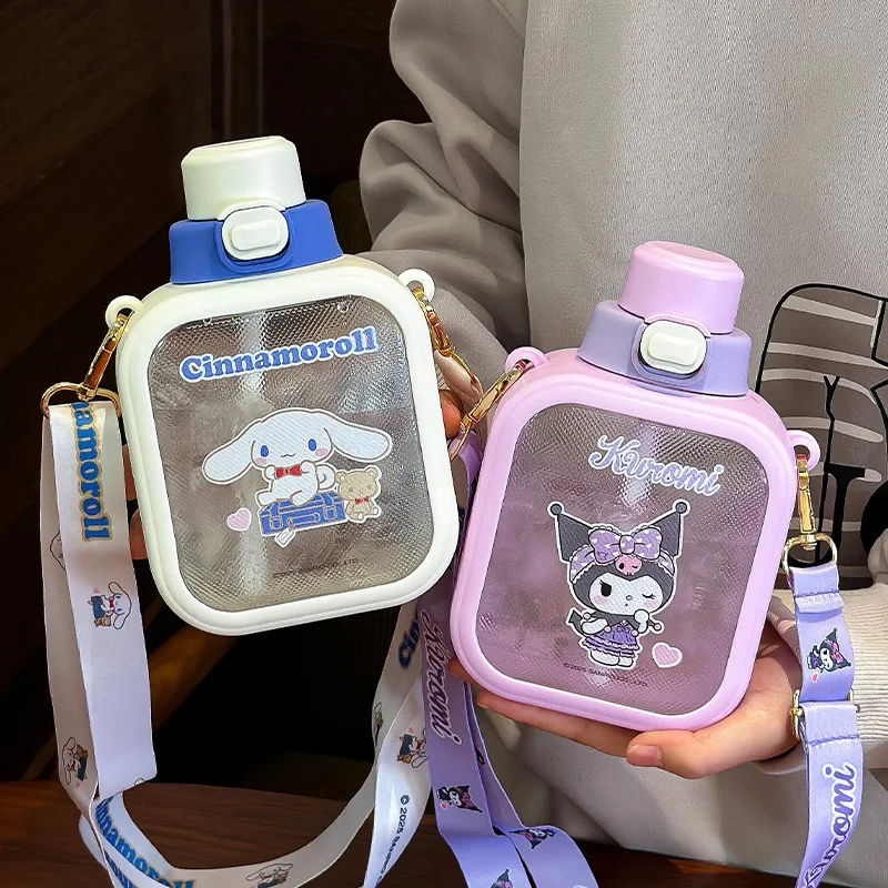 

Sanrio Kuromi Square Water Cup New Cute and High Beauty Straw Cup for Girls Outdoor School Special Strap Plastic Cup