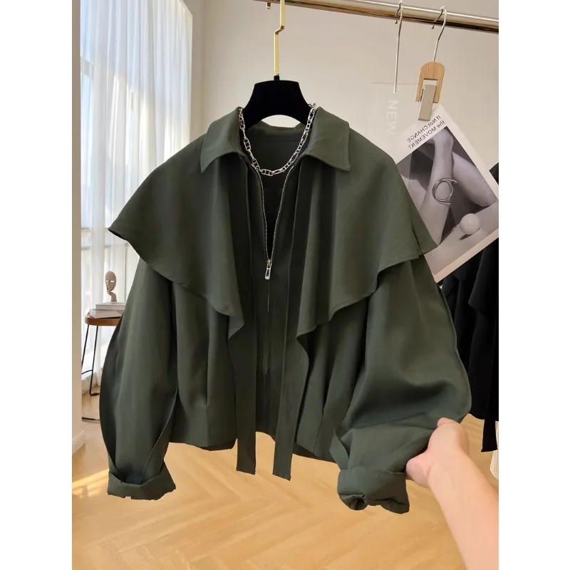SuperAen Niche Cloak Shawl Coat Women Spring and Autumn New Loose Casual Jacket High End Short Jacket Coat
