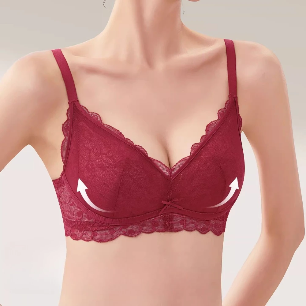 New Model Lace Bras Wirefree Gather Sexy Side Smoothing Comfortable Ventilate Padded Push-up for Small Bust Women's Bra