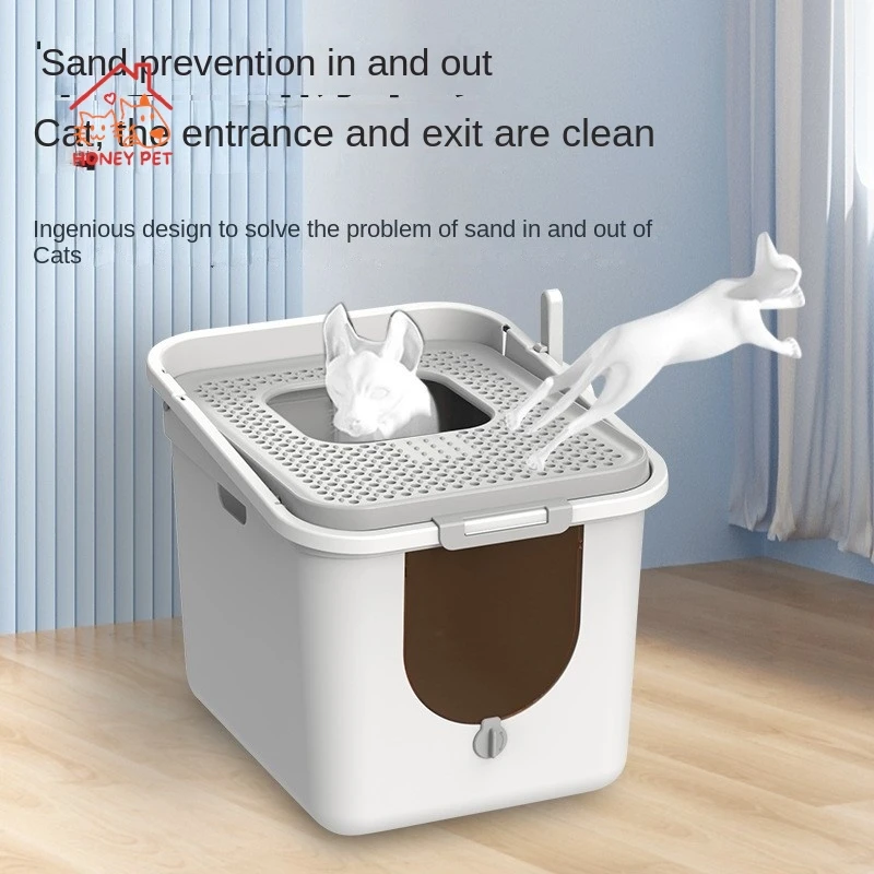 Cat Litter Pan Fully Enclosed Top-In Oversized Bucket Cat Litter Box Splash-proof Litter Cat Supplies Top-Out Cat Litter Pan