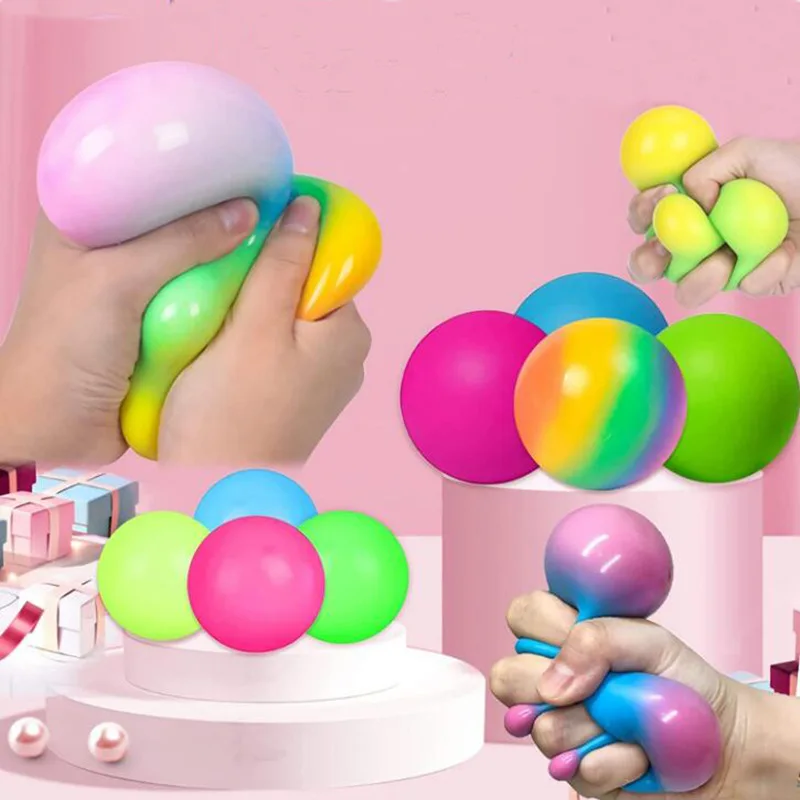 Popular Cross-Border Stress Vent Toy, Color Changing Rainbow Flour Pinch Ball, Squeeze Bead Fidget Ball, Soft TPR Knead Squishy Toy, Anti-Anxiety Decompression Squeeze Toy for Stress Release - Detail 1