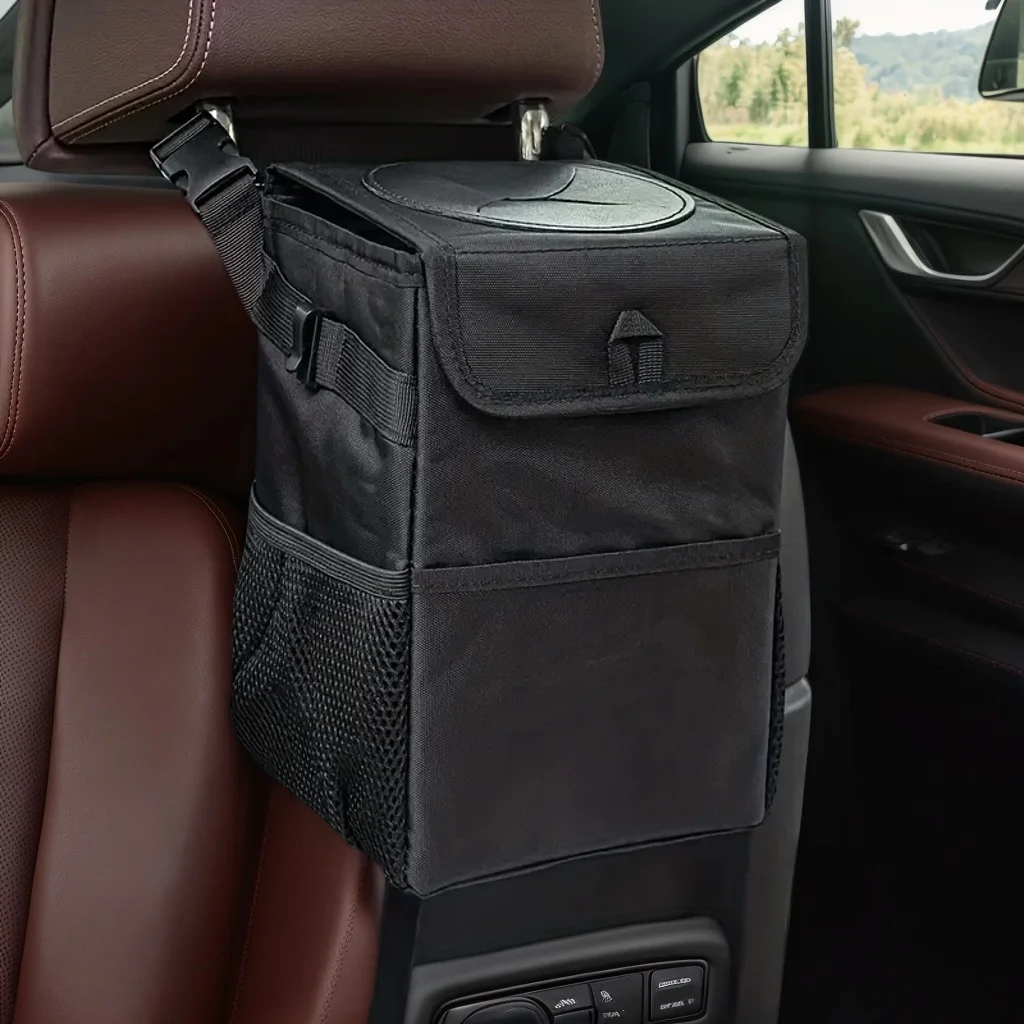

Car Trash Can with Lid - 100% Leak-Proof Waterproof Multipurpose Storage Pockets Organizer Bin