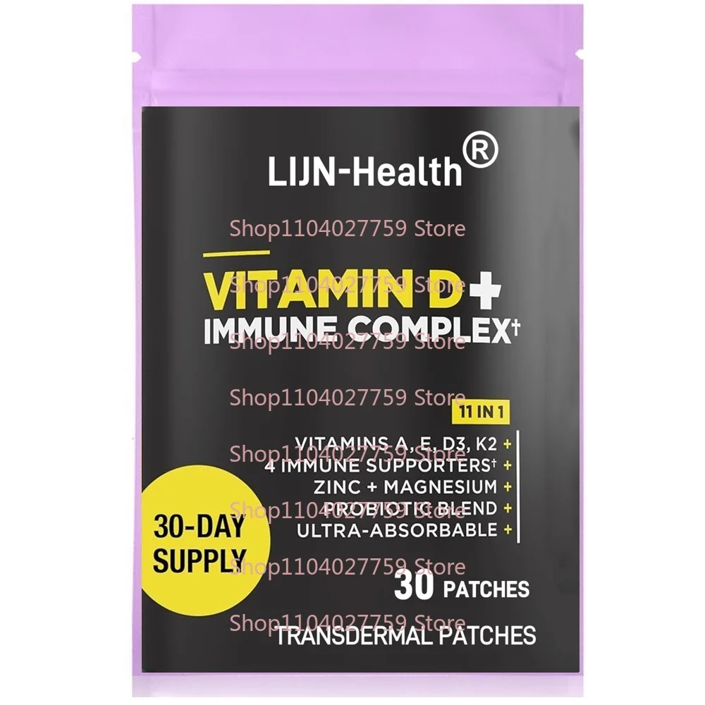 30 Patches Vitamin D3 K2 Transdermal Patches 9-in-1 for Immune Support with Vitamins D, A, E, K2, Zinc, Magnesium