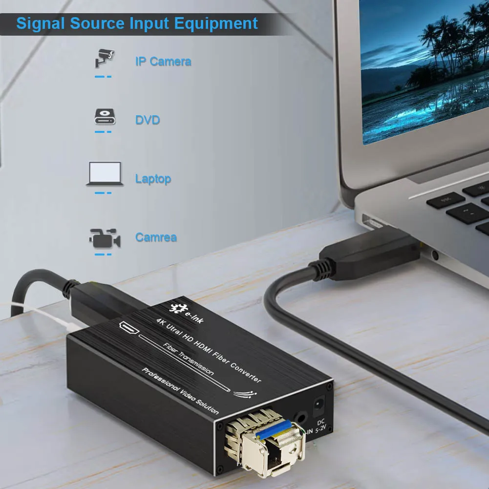 Mini 4K HDMI Fiber Extender HDMI Over Fiber Converter with External Stereo Audio HDMI Optical Transceiver