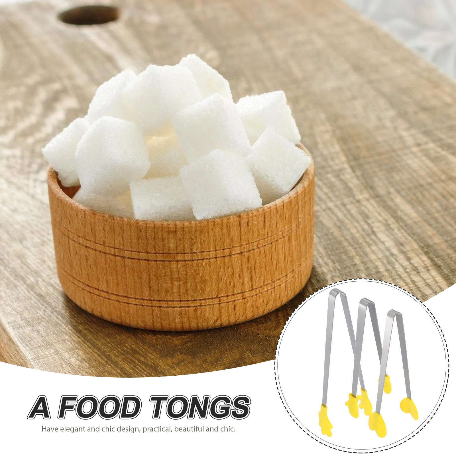 

3 Food Clips Yellow Hand Glove Heart Silicone Non-Slip Stainless Steel Mini Tongs Kitchen Gadgets Serving Ice Salad Portable