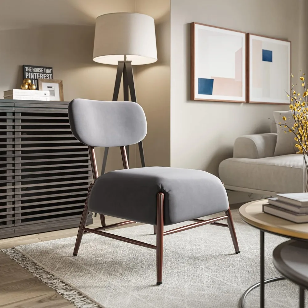 

Velvet Accent Chair Mid Century Modern Armless Lounge Chair with Metal Legs Upholstered Corner Reading Chair for Living Room