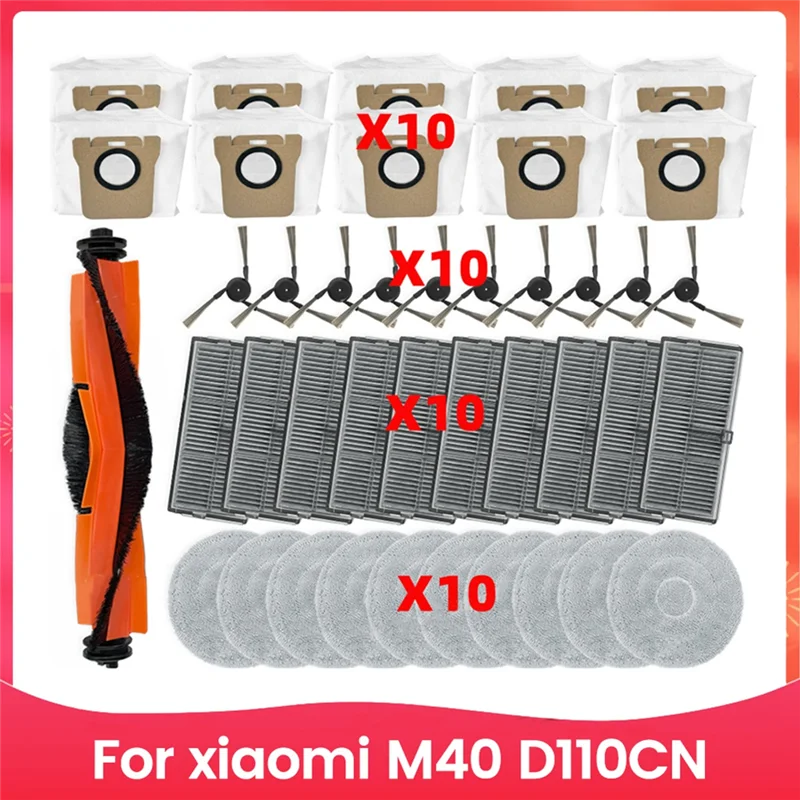

ALIM-For Xiaomi Mijia M40 D110CN Vacuum Parts Main Tricut Main Roller Side Brush Hepa Filter Mop Cloth Dust Bags Accessories