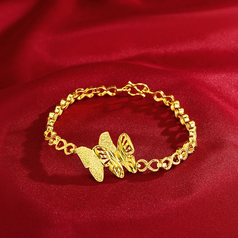 

Noble AU999 gold bracelet for women 24K pure gold double butterfly wrist chain real gold fashion ladies jewelry gift