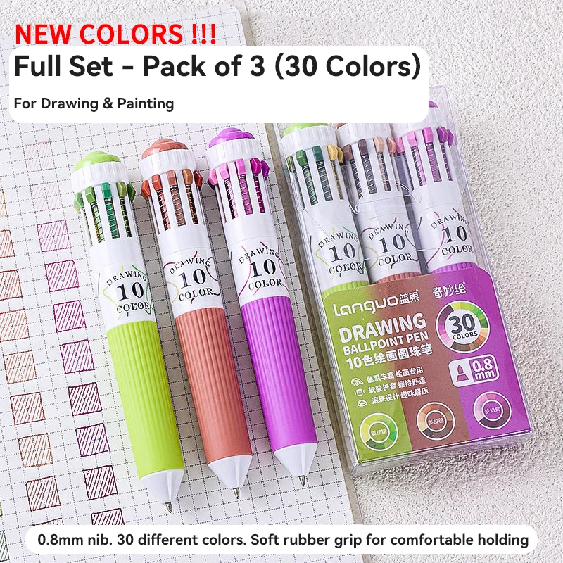 

LANGUO 120/10 Colors Ballpoint Pen 0.8mm Cartoon Soft Grip Press for Drawing Multicolor Writing Pen Office School Supplies