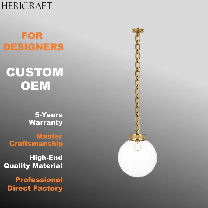 

Classic Brass Pendant Light Modern Industrial Glass Globe Chandelier For Living Dining Kitchen Hall 110V
