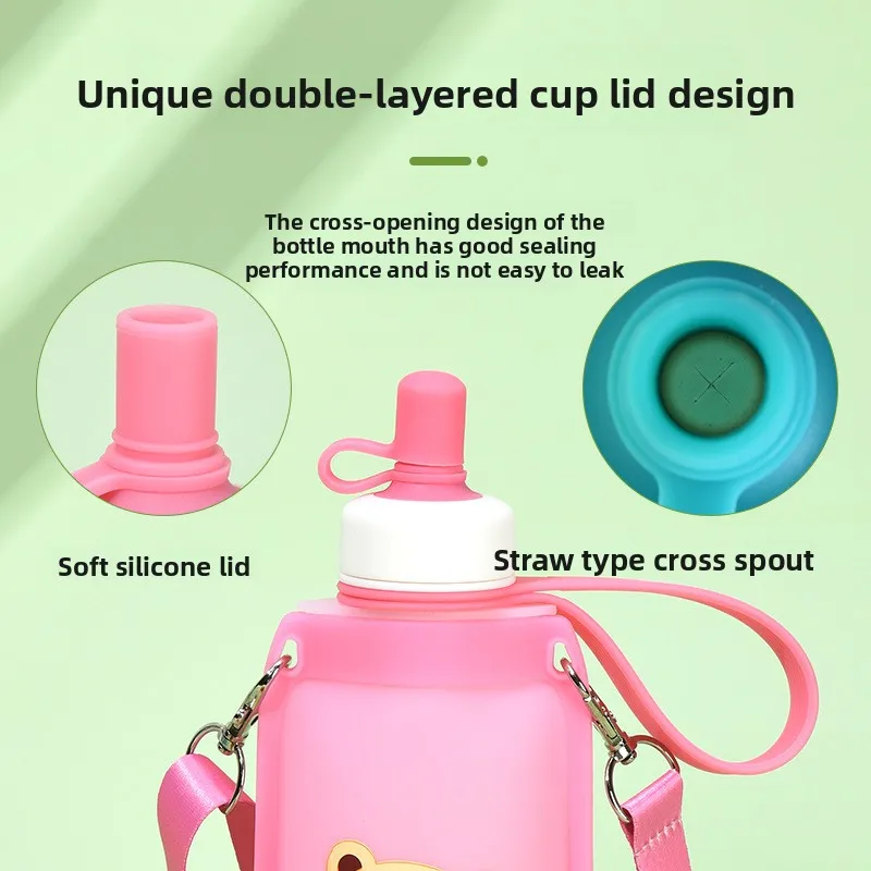 Foldable Silicone Water Bottle, Food Grade Leak Proof Anti-Choking Portable Water Pouch for Kids Students Outdoor Sports Travel