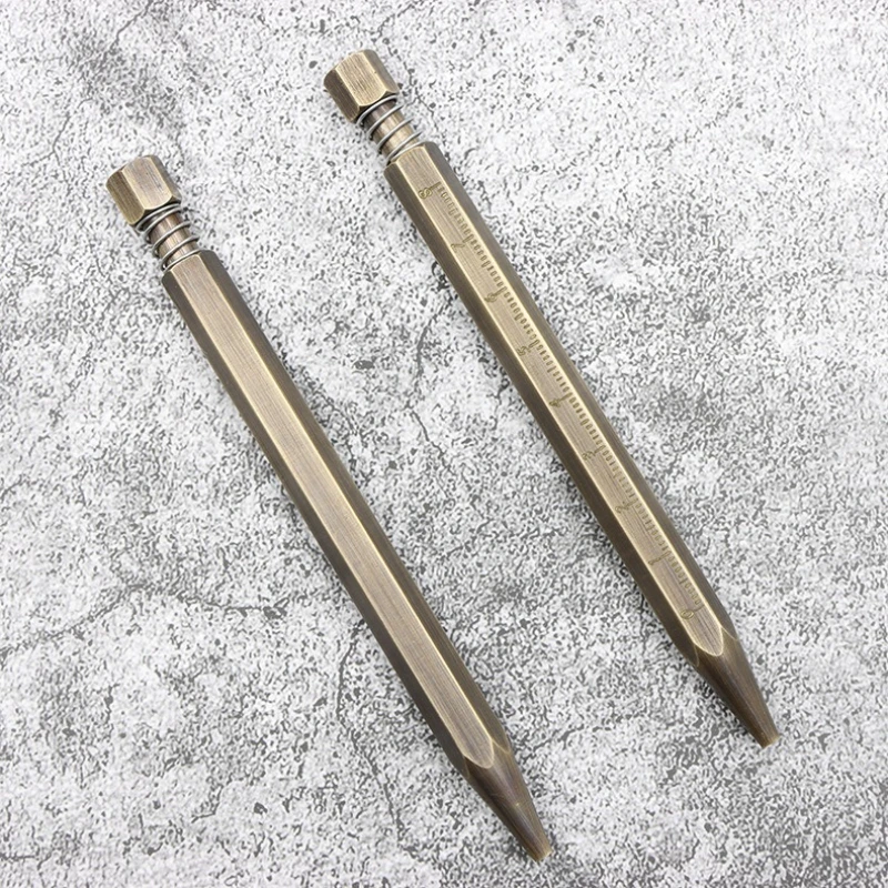 Momeak Manual Pressing Pen, Creative Retro Hexagonal Brass Signature Pen, Office Stationery High-end Gift Pen