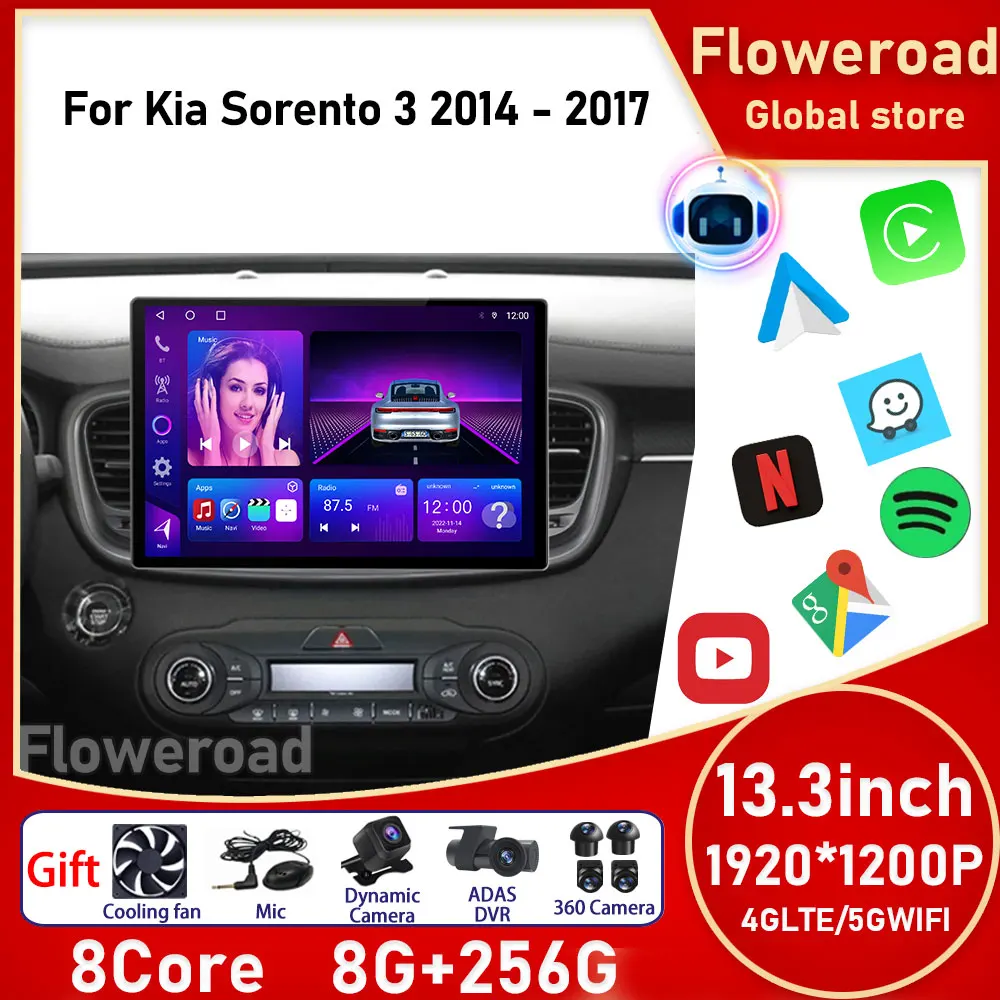 

13 "Android для Kia Sorento 3 2014 - 2017 авто все в одном Автомобильная интеллектуальная система автомобильное радио мультимедийный плеер навигация GPS TV